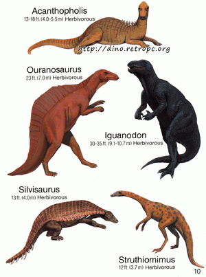 Iguanodon (), Ouranosaurus (), Silvisaurus (), Struthiomimus (), Acanthopholis ()