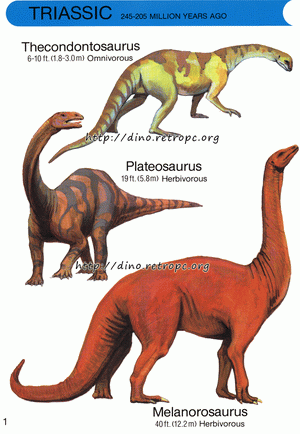Melanorosaurus (Меланорозавр), Plateosaurus (Платезавр), Thecondontosaurus (Текодонтозавр)