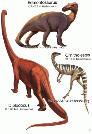 Diplodocus (Диплодок), Edmontosaurus (Эдмонтозавр), Ornitholestes (Орнитолест)