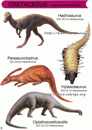 Hadrosaurus (Гадрозавр), Hylaeosaurus (Гилеозавр), Opisthocotlicaidia, Parasaurophys (Паразауролоф)