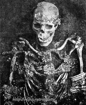 Рис. 43б. Украшения на скелете кроманьонца.